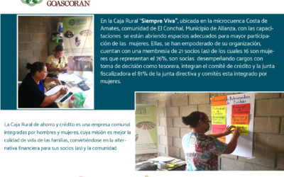 La Caja Rural de ahorro y crédito es una empresa comunal integradas por hombres y mujeres, cuya misión es mejor la calidad de vida de las familias, convirtiéndose en la alternativa financiera para sus socios (as) y la comunidad con el apoyo de FUNDER y El Programa de Gestión Comunitaria de Cuencas- nuestra cuenca Goascorán Fase II, financiado por la Cooperación Suiza América Central COSUDE.